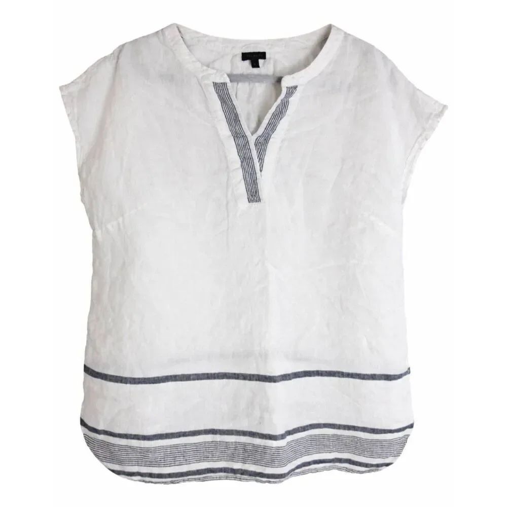 Talbots womens large white 100% linen blouse gauzy beach casual top or work